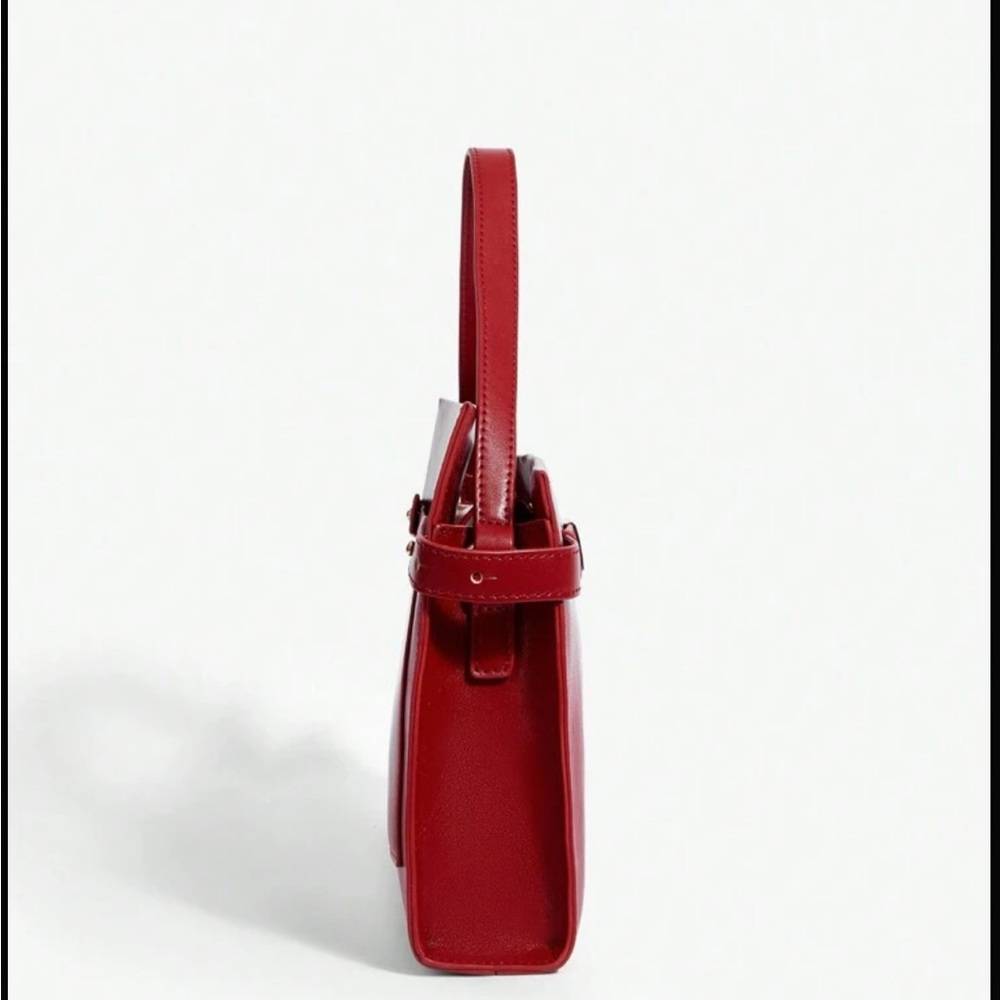 Red Top Handle Tote Bag Classic Square Bag - Picture 7 of 7
